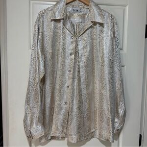 Pronto Men's Patterned vintage silk Dress Shirt rich gold silver M party